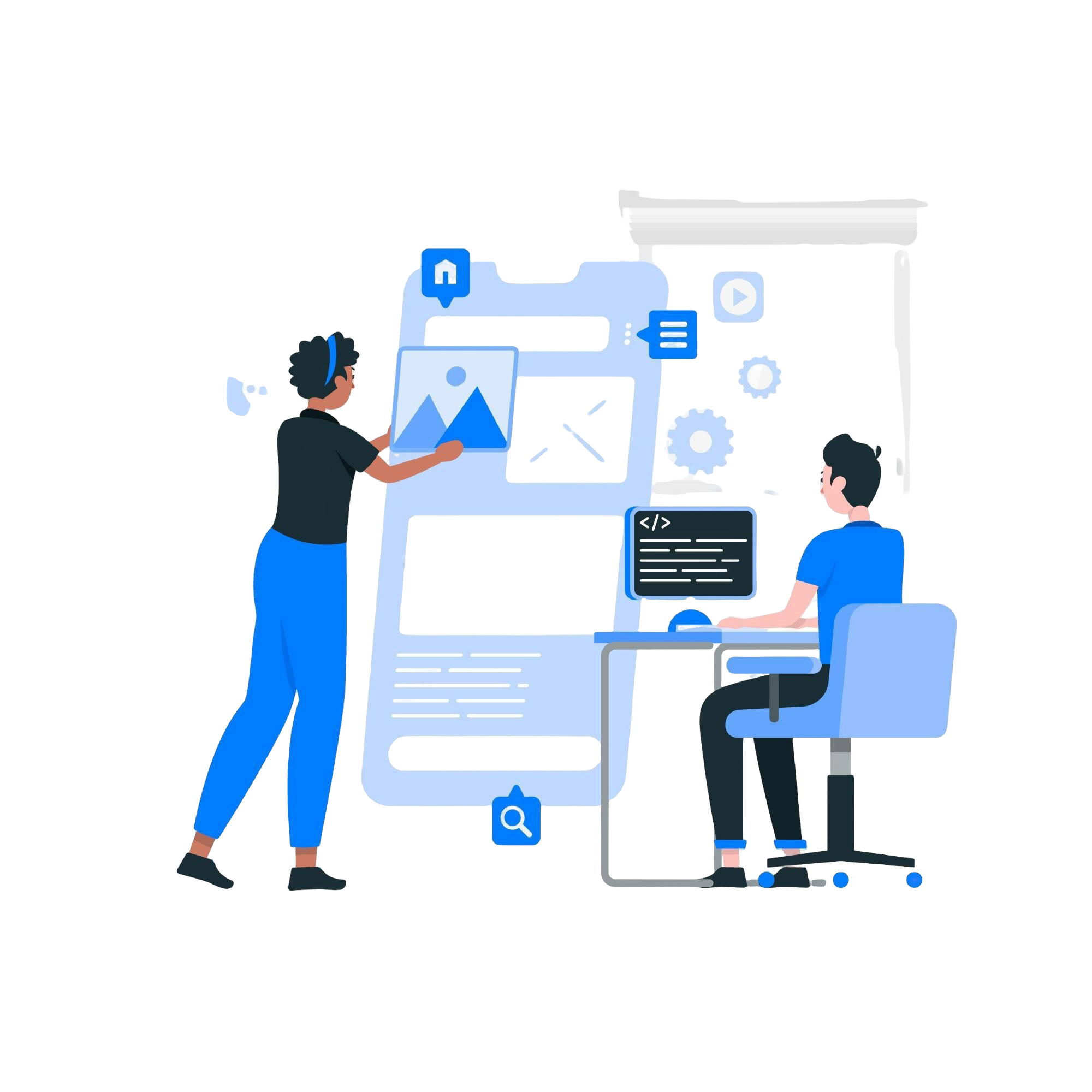 Team designing and coding interface